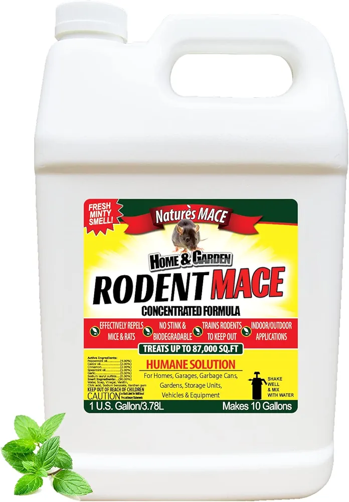 Nature’s MACE Rodent Repellent 1 Gal Concentrate Covers 87,000 Sq Ft, Rodent Repellent Outdoor, Keep Rodents Out of Home, Garage, Attic, Peppermint Spray Blend for Rodents, Safe Around Kids & Pets