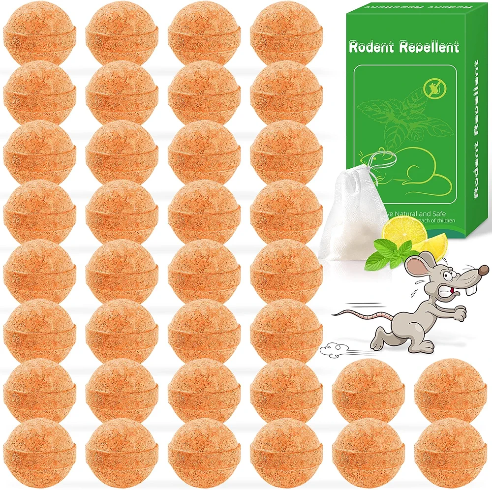 36PCS Mouse Repellent Ball Peppermint Oil for Rodents - Natural Rodent Mice Repellent for Car Engines Indoor Outdoor, Mice Rat Repellents for Outside, Strongly Repel Roaches, Squirrels, Ants, Spider