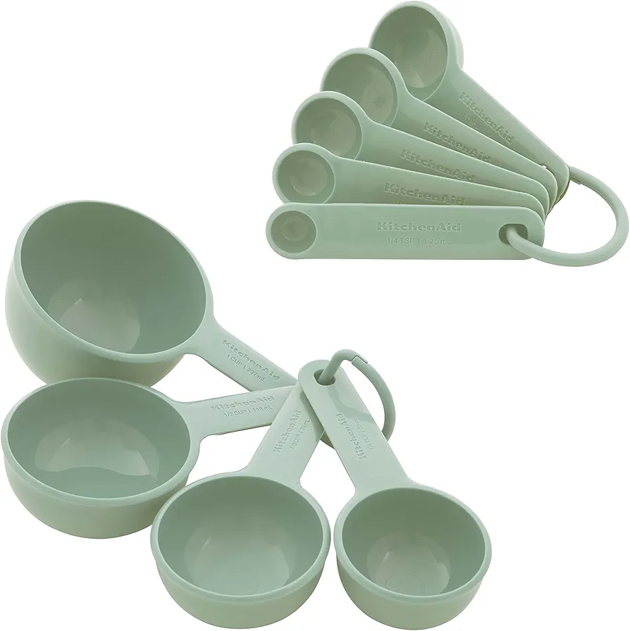 KitchenAid Universal Easy To Read Measuring Cup and Spoon Set with Soft Grip Handle for Maximum Control, Hang Hole and Nesting For Easy Storage, Dishwasher Safe, 9 Piece, Pistachio