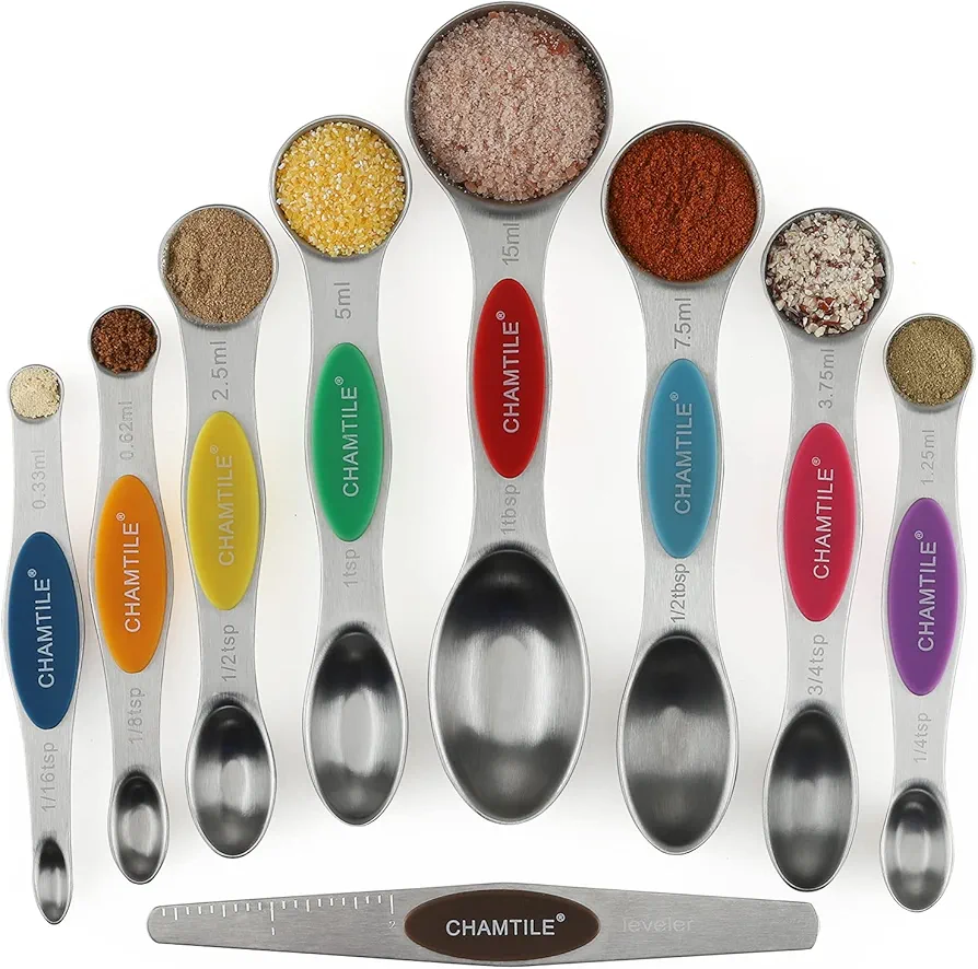 Magnetic Measuring Spoons Set Stainless Steel Dual Sided Stackable Teaspoon Tablespoon Nesting Measuring Spoon for Measuring Dry and Liquid Ingredients Color