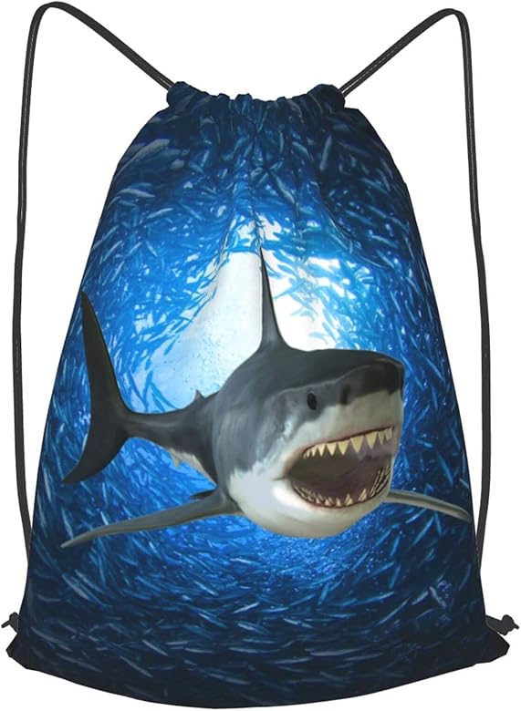 Gocerktr Shark Sea Drawstring Backpack for Women Men Waterproof String Bag Lightweight Gym Sackpack Beach Hiking Yoga Travel