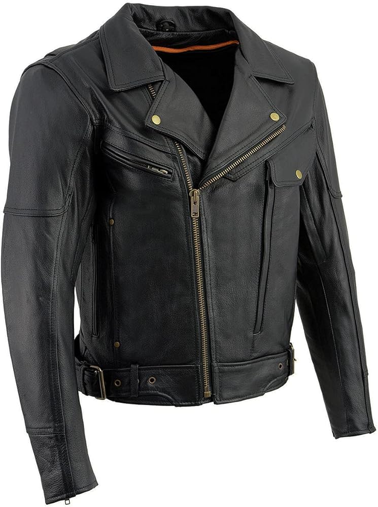 Milwaukee Leather LKM1770 Men's Black Premium Thick Leather Motorcycle Jacket Brando Style Biker Jacket