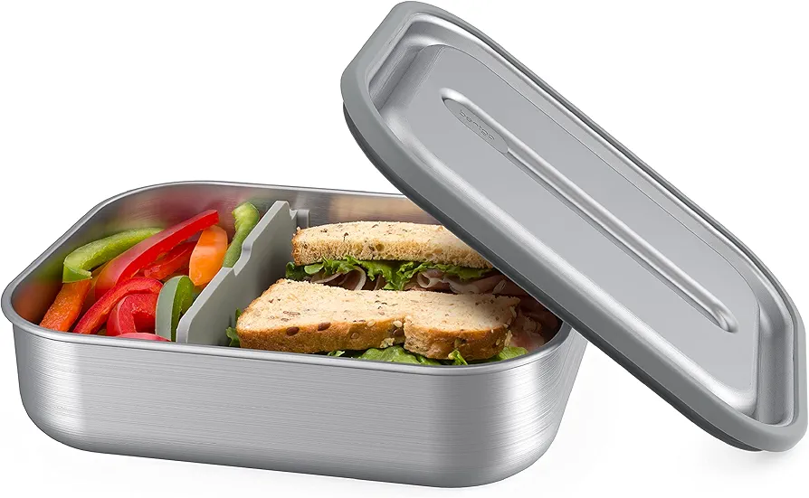 Bentgo® MicroSteel® Leak-Proof Lunch Box - Microwave-Safe, Oven-Safe, Bento-Style Container with Removable Divider, Airtight Lid, Sustainable Design, Odor & Stain Resistant (Stainless Steel)