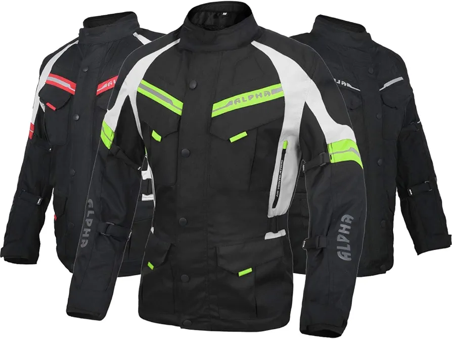 ACG TAHOE-J106 MOTORCYCLE ADV JACKET (BLACK/HI VIS GREEN, LARGE)