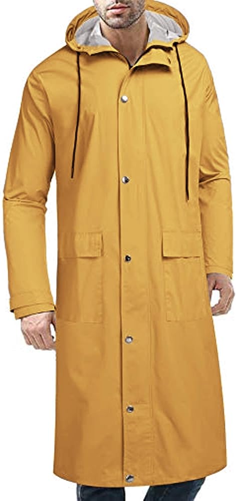 COOFANDY Men's Rain Jacket with Hood Waterproof Lightweight Active Long Raincoat