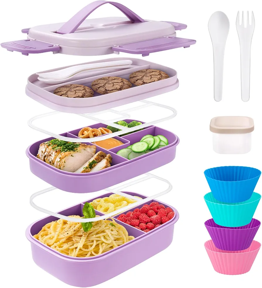 Bento Box Adult Lunch Box, Stackable Lunch Container for Adults Women Kids Girls, 1900ML