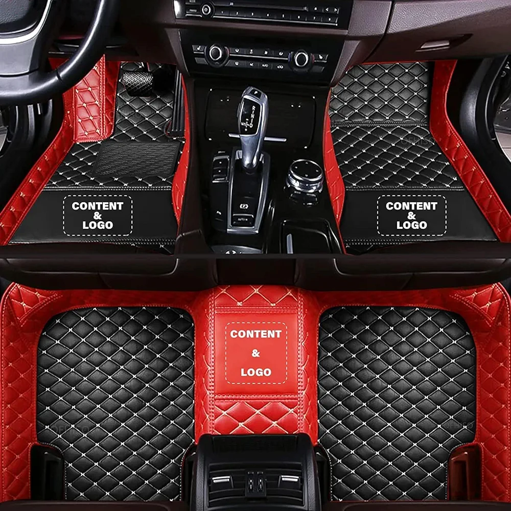 Custom Car Mats Fit for 98% Sedan SUV Sports Car Men Women Protection Full Coverage Pads Anti-Slip Leather Floor Lining All Weather Car Floor Mats (Black+Red)