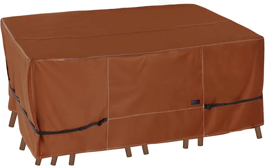 NettyPro Patio Table Cover Rectangle 125 x 84 Inches, 600D Heavy Duty Waterproof Outdoor Furniture Covers for Dining Table and Chair Rectangular, Brown