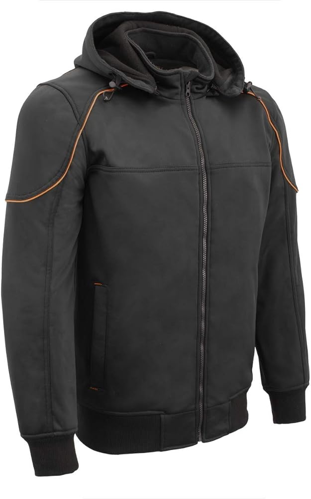 Milwaukee Leather MPM1764 Men's Black Soft Shell Armored Motorcycle Racing Style Jacket with Detachable Hood