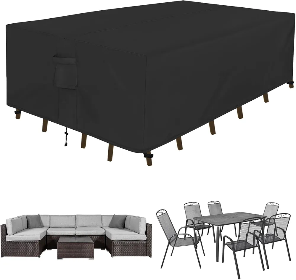 Easy-Going Rectangle Patio Furniture Cover Waterproof Outdoor Dining Table and Chair Cover Anti-UV Outside Sectional Sofa Set Covers (110"L x 84"W x 28"H, Black)