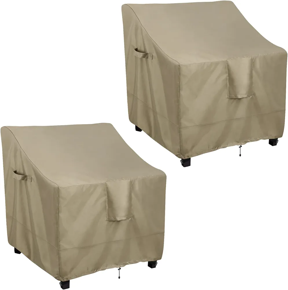 OutdoorLines Outdoor Waterproof Furniture Chair Cover - UV-Resistant Patio Lawn Chair Covers for Outdoor Furniture Windproof Heavy Duty Chair Covering, 2 Packs, 33.5Wx31.5Dx36H Inches, Camel