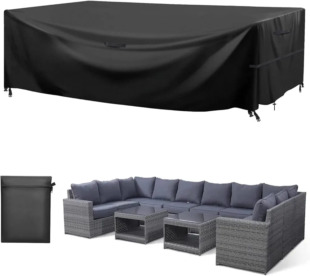 GARPROVM Outdoor Patio Furniture Covers Waterproof Patio Dining Table Couch Set Covers Rectangular with Upgraded 600D Material, 4 Windproof Buckles 124 x 70 x 29 Inch Heavy-Duty Large