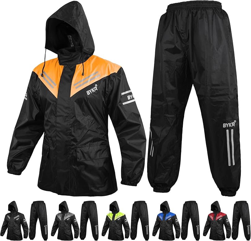 BYKR Waterproof Outdoors Motorcycle Rain Suits for Men & Women Cycling 2-Piece Breathable & Windproof Wet Weather Protection