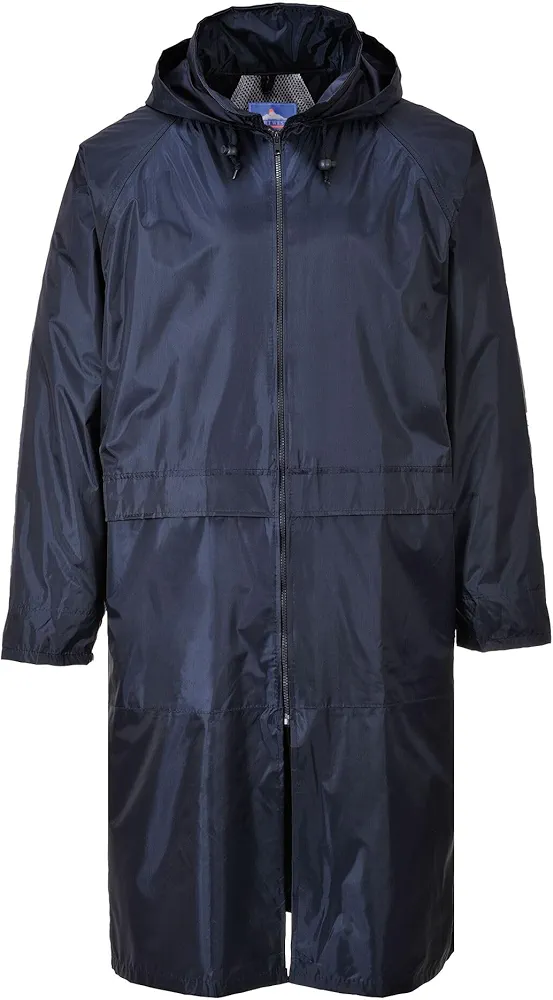 Portwest S438 Men's Waterproof Raincoat - Lightweight Long Rain Jacket with Hood and Pockets Navy, XX-Large