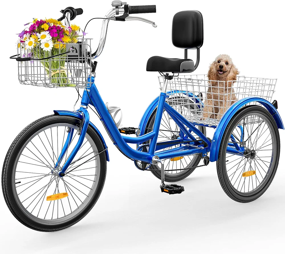 YITAHOME 7 Speed Adult Tricycle, 24 & 26 Inch 3 Wheel Bikes, Trike Bike for Adults with Removable Baskets, Cruiser Bike for Seniors Women Men Shopping Picnic Outdoor Sports