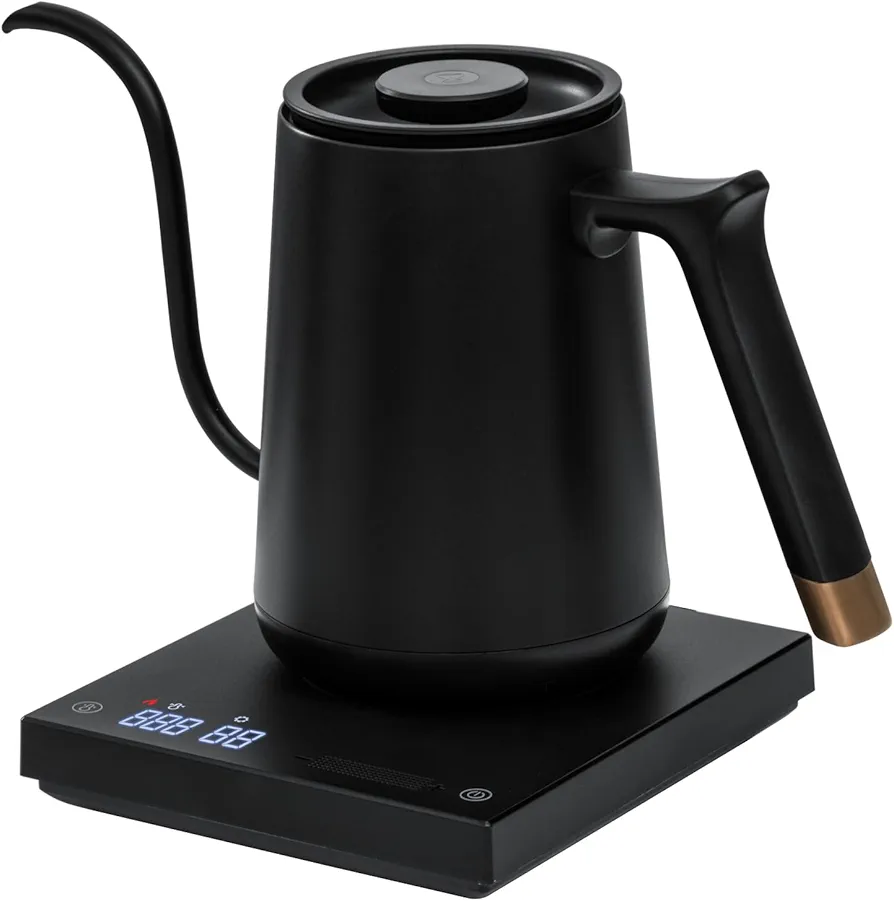 TIMEMORE Fish Smart Electric Coffee Kettle 600ML, Gooseneck Pour Over Kettle for Coffee and Tea Variable Temperature Control, Home Edition Black