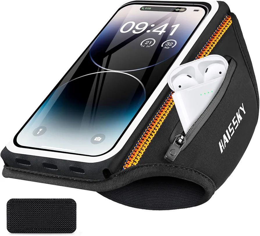 Phone Armband for Running 3D Design Cell Phone Armband with Zipper Pocket for Earbuds Car Keys, Water Resistant Sport Arm Band for iPhone 14 13 12 11 Pro Galaxy S20 S30 Fit Up to 6.9'' with Phone Case