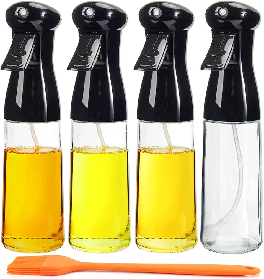 WERTIOO Olive Oil Sprayer for Cooking 4 Pack, 7.4oz/210ml Glass Olive Oil Spray Bottle Refillable Kitchen Accessories Oil Mister for Air Fryer, Salad, Baking, BBQ