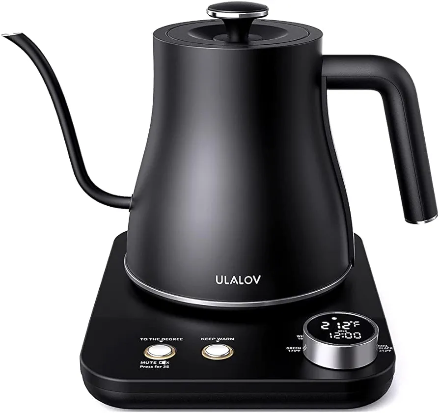 Ulalov Electric Gooseneck Kettle Temperature Control Ultra Fast Boiling Hot Water Kettle 100% Stainless Steel Leak-Proof Design, Auto Shutoff Anti-dry Protection, 1200W-0.8L, Matte Black