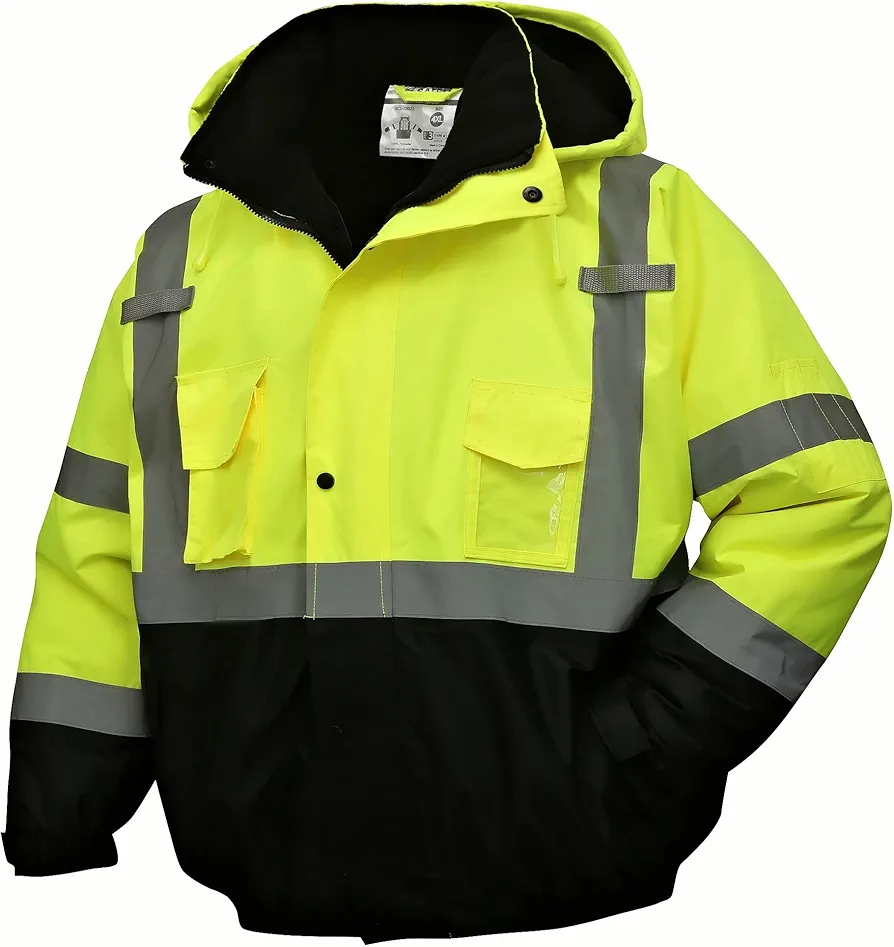 SKSAFETY High Visibility Reflective Jackets for Men, Waterproof Class 3 Safety Jacket with Pockets, Hi Vis Yellow Coats with Black Bottom, Mens Work Construction Coats for Cold Weather, 3XL, 1 Pack