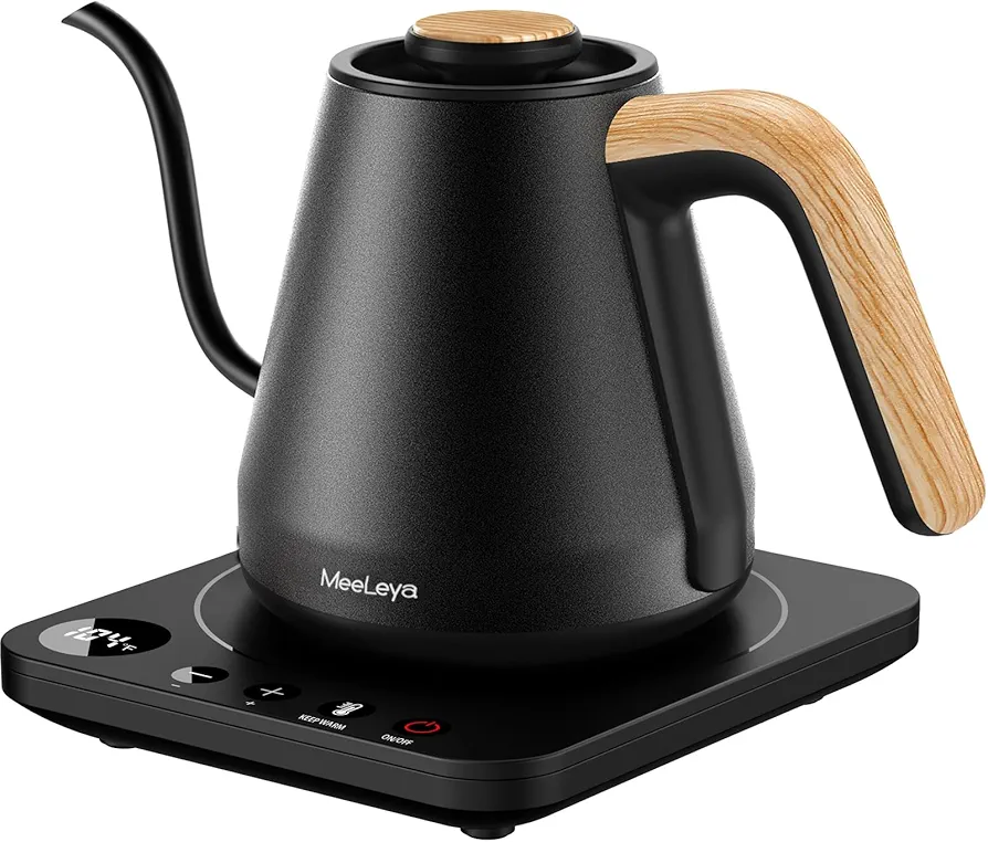 Electric Gooseneck Kettle Variable Temperature Control, Pour Over Kettle for Coffee Tea, 1500W Stainless Steel Electric Hot Water Boiler, Quick Heating for Boiling Water, Auto Shut Off, 0.8L Black