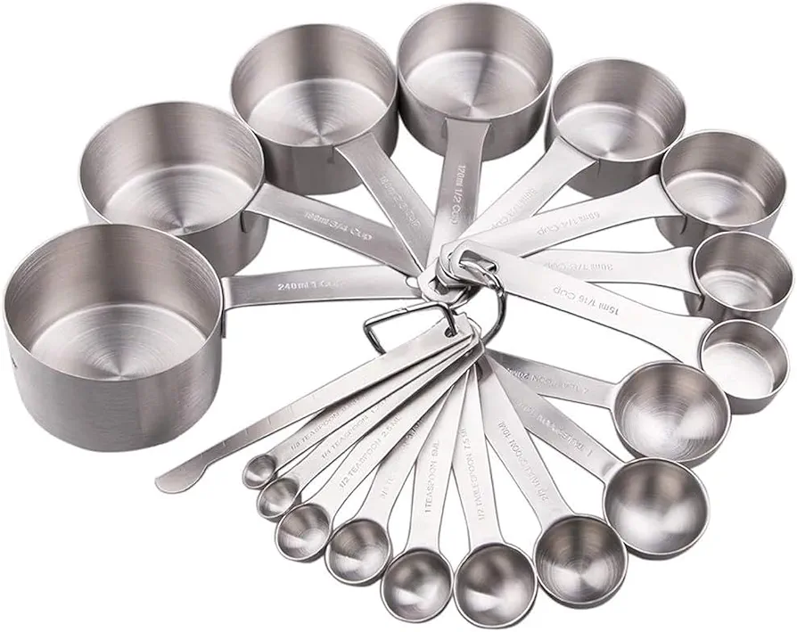 Smithcraft Measuring Cups and Spoons Set 18, Stainless Steel Measuring Cups and Spoons Set, 18/8(304) Steel Heavy Duty 8 Measuring Cups & 9 Measuring Spoons & 1 Stick for Kitchen & Baking Measuring