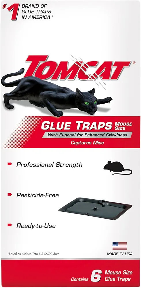 Tomcat Glue Traps Mouse Size with Eugenol for Enhanced Stickiness for Mice, Cockroaches, and Spiders, 6 Traps