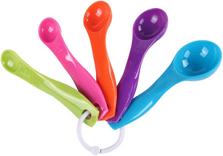 5 in 1 Colorful Plastic Tea Flour Coffee Measuring Spoons Set Kitchen Cooking Baking Tools (Random Color)