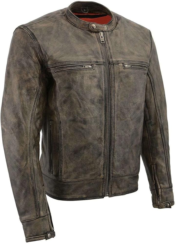 Milwaukee Leather MLM1550 Men's Vented Black-Beige Distressed Leather Scooter Style Motorcycle Jacket w/Liner