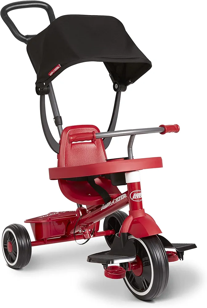 Radio Flyer Pedal & Push 4-in-1 Stroll ' N Trike®, Red Tricycle, for Toddlers Ages 1-5 (Amazon Exclusive), Toddler Bike Large