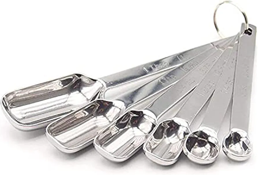 Heavy Duty Stainless Steel Metal Measuring Spoons for Dry or Liquid, Fits in Spice Jar, Set of 6