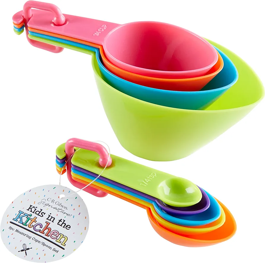 C.R. Gibson Kids in The Kitchen Measuring Cups and Spoons Set, Multicolor