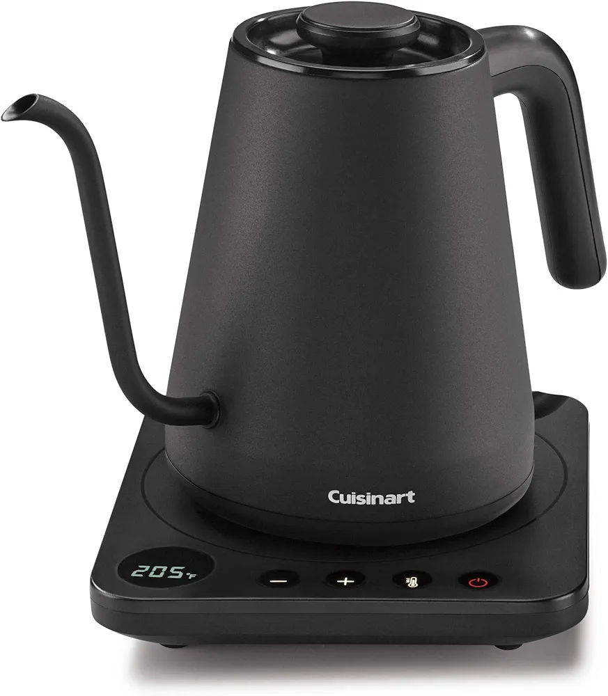 Cuisinart GK-1 Digital Goose Neck Kettle, Precision Gooseneck Spout Designed for Precise Pour Control that Holds 1-Liter, 1200-Watt Allows for Quick Heat Up, Stainless Steel,Black