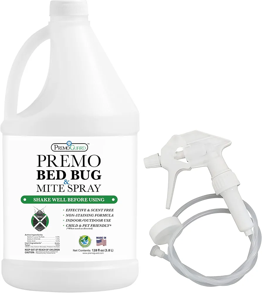 Bed Bug Killer Spray by Premo Guard 128 oz – Fast Acting Bed Bug Treatment – Stain & Scent Free – Child & Pet Safe – Best Extended Protection – Natural & Non Toxic Formula