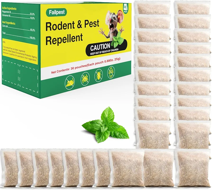 Rodent Deterrent Pouches, Mouse Mice Repellent for Indoor & Outdoor Use, Natural Plant Ingredients with Peppermint Oil, Long-Lasting Protection, Safe for Family