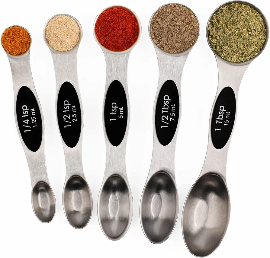 Magnetic Measuring Spoons Set of 5 Stainless Steel Dual Sided Stackable Teaspoon for Measuring Dry and Liquid Ingredients