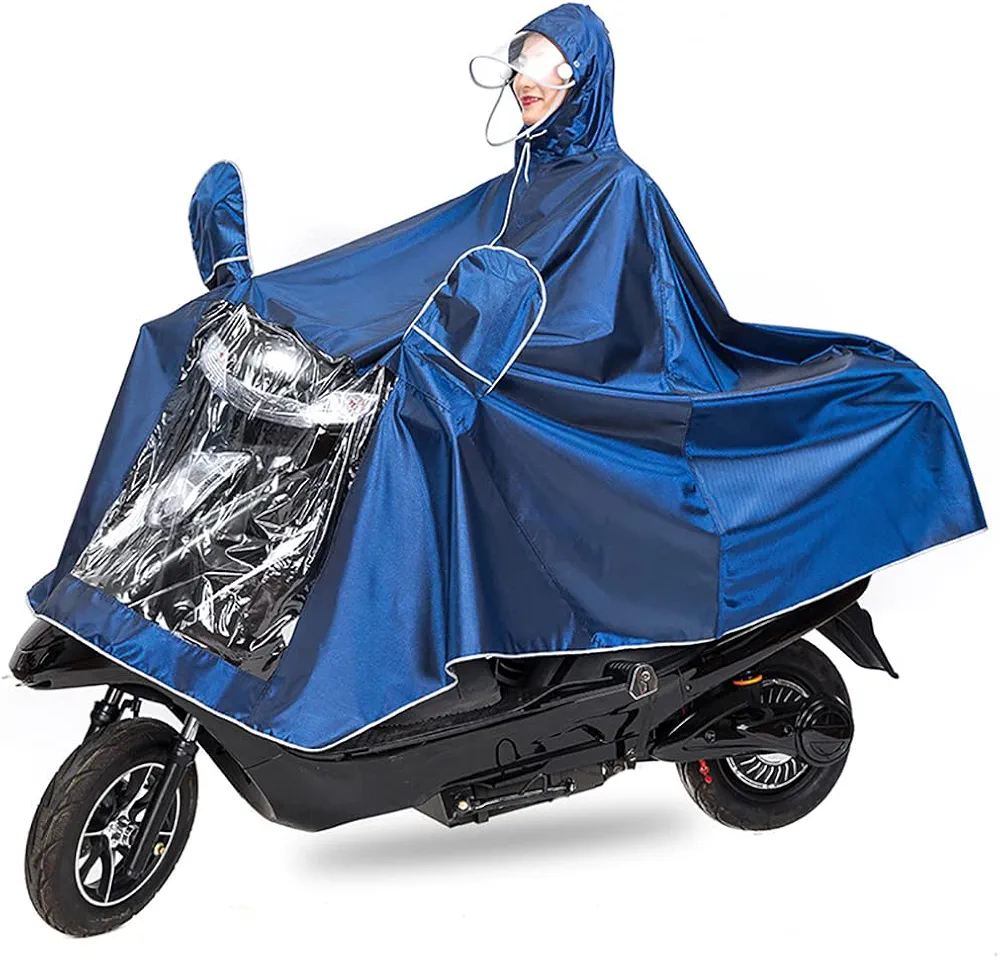 HAOZAIKEJI Universal Motorcycle Raincoat Waterproof Hoodie Rain Cape Reusable Bike E-Bike Rain Coat Mobility Scooter Raincoat