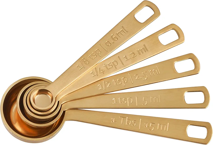 Le Creuset Measuring Spoons, Gold, Set of 5 (1/8,1/4,1/2,1Tsp,1Tb)