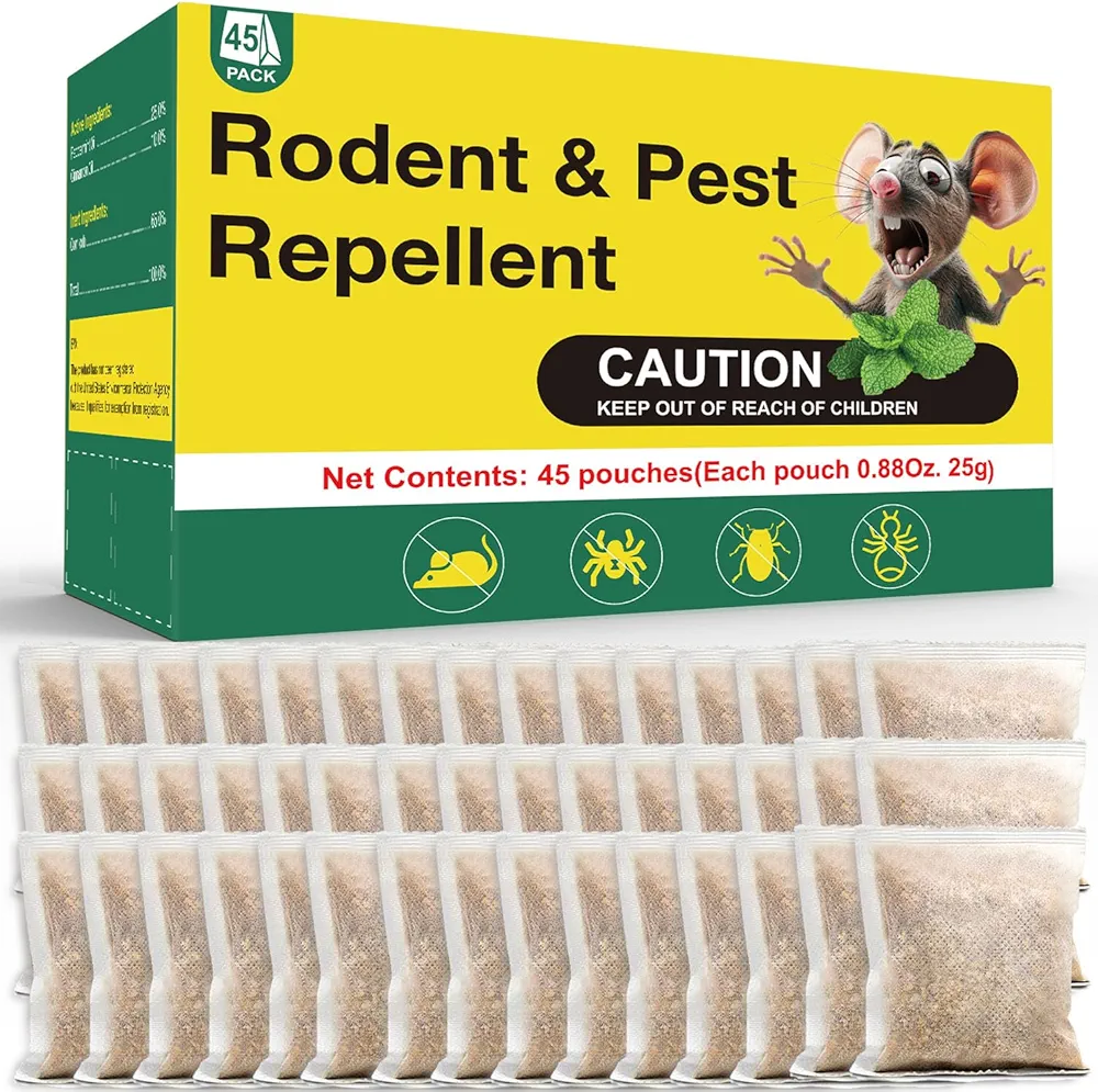 Mouse Repellent, Rodent Mice Deterrent with Peppermint Oil 45PCS, Natural and Pet-Friendly, Non-Toxic Scent Bags for Mice, Rats, Roaches, and Ants, Suitable for Indoor and Outdoor Use