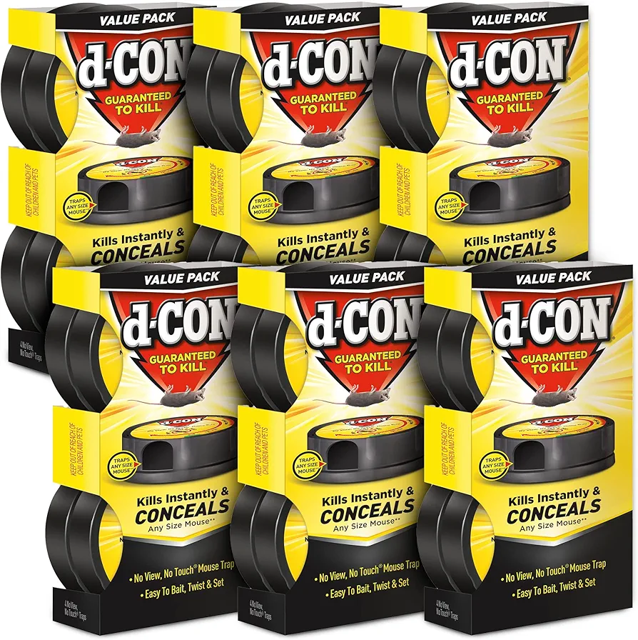 D-Con No View, No Touch Covered Mouse Trap, 6 Pack (2 Traps Each) (Packaging May Vary)