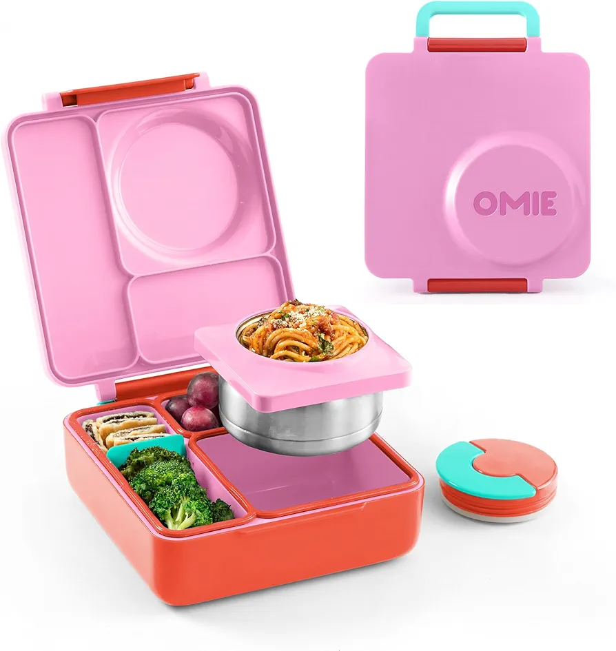 OmieBox Bento Box for Kids - Insulated with Leak Proof Thermos Food Jar - 3 Compartments, Two Temperature Zones (Single) (Packaging May Vary)