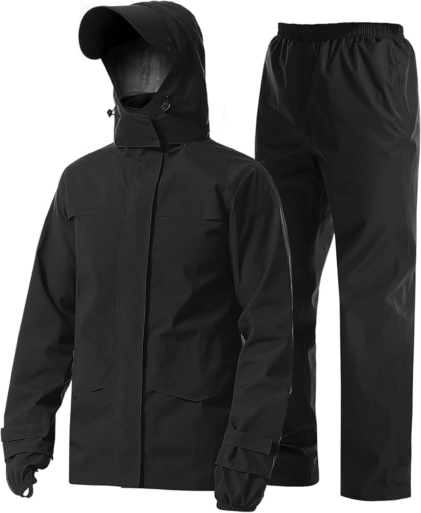 iCreek Rain Suit Waterproof Jacket with Pants 2 Pieces Breathable Lightweight Packable Raincoat with Hooded Rainwear Unisex