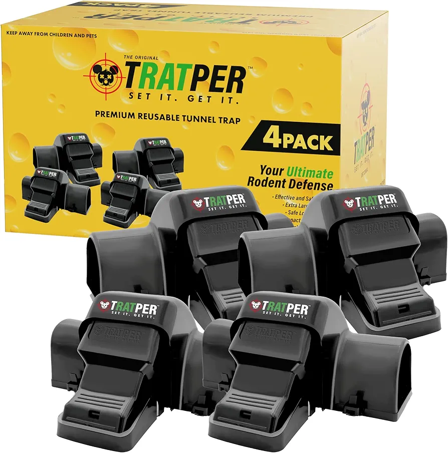 Rat and Chipmunk Traps. Prevents Accidental Triggering with Dual Tunneled Design. Covered Snap Traps for Humane Kill, Reusable, Pest Control for Rats, Indoor & Outdoor Use. 4 Pack