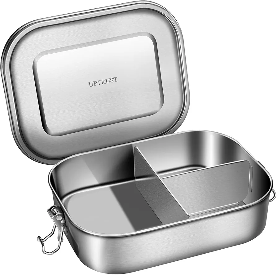 UPTRUST Leak Proof Stainless Steel Bento Lunch Container, (47OZ/1400ML) Metal Bento Lunch Box for Kids or Adults, 3 Compartment Packing Box for Work Lunch