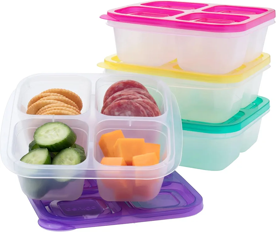 Bentgo Easyboxes 4-Compartment Snack Containers - 8-Piece Set with 4 Trays & 4 Custom-Fit Lids to Seal in Freshness - Reusable Food Storage & Meal Prep Bento BPA-Free Containers (Brights)