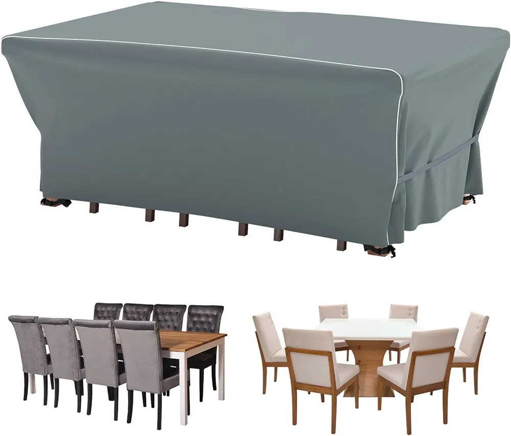 Velway Patio Furniture Set Cover - Heavy Duty 420D Waterproof Weatherproof Sofa Couch Set Covers Garden Dining Table Chair Set Cover with Reflective Tape Rectangular 95"L x 64"W x 39"H - Grey