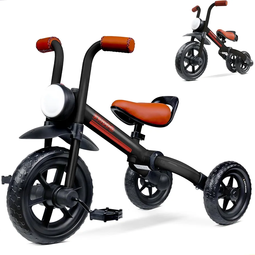 KRIDDO 2-in-1 Kids Balance Bike and Kids Tricycle for 2 to 5 Year Old, Toddler Balance Bike 2 Year Old with Detachable Pedals, Tricycles for 3-5 Year Olds with Stitched Soft Grip, Black