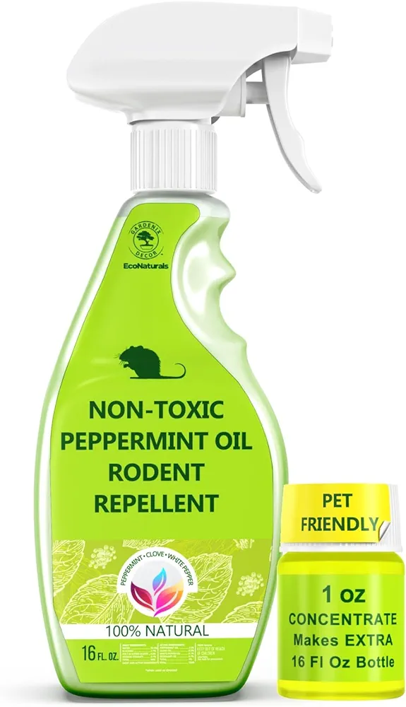 All Natural Peppermint Oil Spray, Non-Toxic Rat Repellent to Repel Mice and Rats, Rodent Repellent Spray - 2 Bottle Value - 16oz + 1oz Concentrate