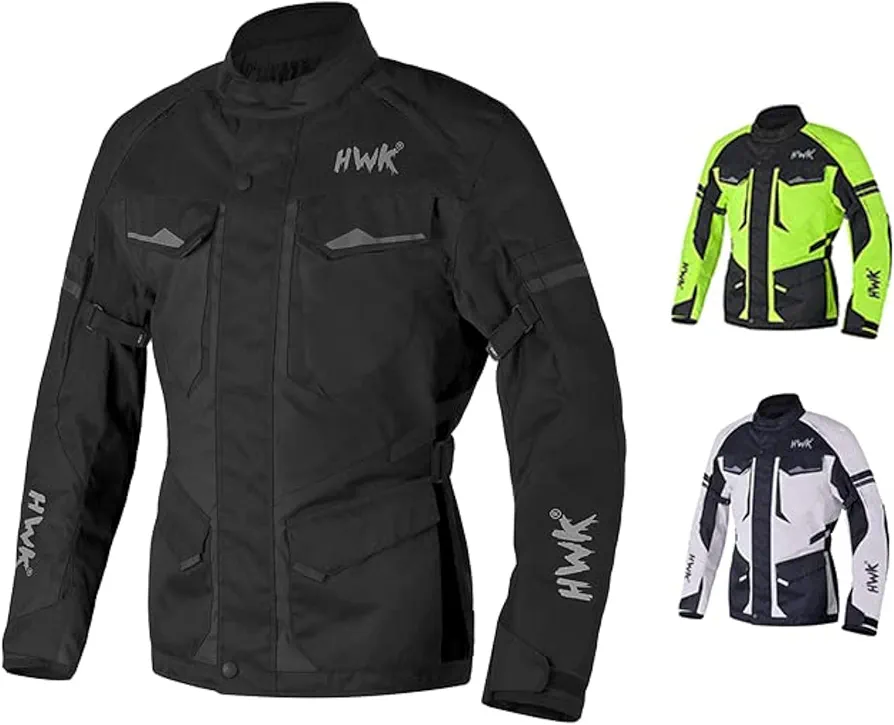 HWK Motorcycle Jacket for Men Adventure/Touring with Cordura Textile Fabric for Motorbike Riding and Impact Protection Armor (Black, Medium)