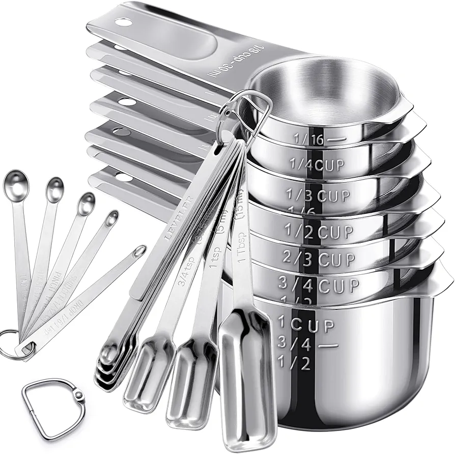 Measuring Cups and Spoons Set, AMOHEE 20PCS Stainless Steel Measuring Set Includes 7 Measuring Cups 12 Measuring Spoons with a Leveler for Cooking & Baking Dishwasher Safe Kitchen Measuring Set